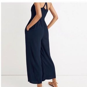 Madewell Smocked Crop Jumpsuit (Navy)